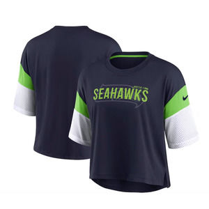 NWT Seattle Seahawks Nike Women's Nickname Tri-Blend Crop Top College Navy/White
